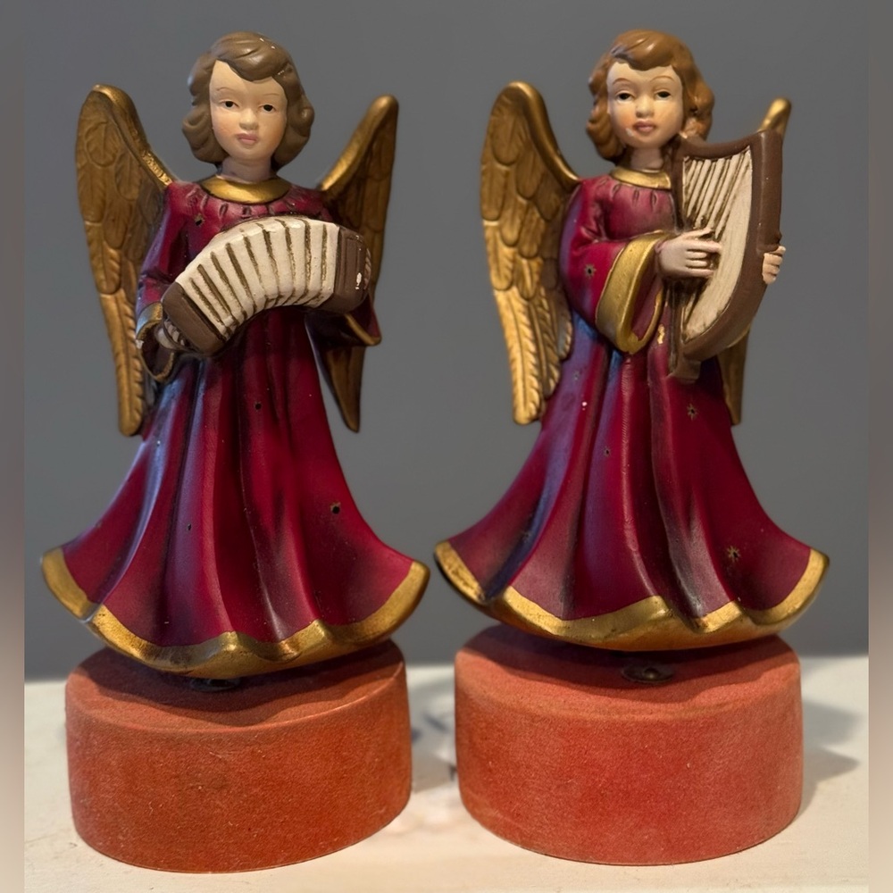 Vintage 1940’s Chalkware Angel Figurines - Non-Working Music